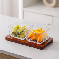 Serving Tray with Glass Containers Wooden Snack Tray with Lids Container with Lid Hammered Platter Double-Compartment for Hosts