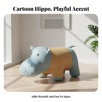 Multi-Functional Cartoon Hippo Ottoman Soft Padded Seat creature Stool Sturdy Build Footrest Non-Slip Feet for Children, Families, Parents, Entryway, Living Room, Bedroom, Office