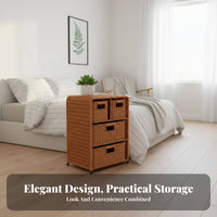 Nordic Design 3-Drawer Woven Chest Multi-Purpose 3-Tier Woven Basket Stand Handwoven Storage Cabinet Sturdy Frame for Homeowners, Students, Parents, Bedroom, Living Room, Hallway, Bathroom
