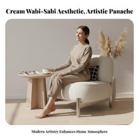 Wabi-Sabi aesthetic Upholstered Tub Armchair Cream Colored Accent Chair Minimalist Design Home Seating Soft Texture for Interior Designers, Business Owners, Living Room, Bedroom, Reception Area, perusing corner