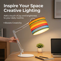 Lampshade for Table Lamps with Rainbow Stripe Pattern Design, Ceiling Light Shade in Denim Textile for Living Room