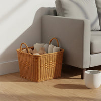 Multi-Purpose Imitation Rattan Basket with Handles Stylish Design Woven Laundry Basket Long-Lasting for Bathroom, Living Room, Bedroom