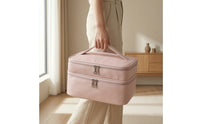 Double-Layer Makeup Bag Zippered Double Layer Cosmetic Bag PU Cosmetic Organizer Soft Long-Lasting for Travelers, Vanity