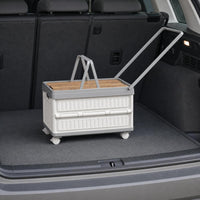 Rolling Storage Box with Wood Lid Wheeled Storage Chest with Handle Rugged for  , Picnic