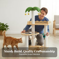 Space-Saving Design Multi-Level Feline Tree with Condos Lookout Perch Coconut Tree Feline Tree Integrated Toys Pet Furniture Cozy Condo for Felines, Kittens, Apartment Dwellers, Small Areas, Living Room, Indoors, Play Area