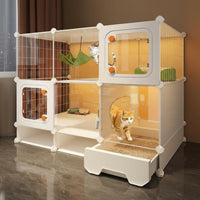 Spacious Interior Multi-Level Feline Villa with Integrated Litter Box Easy to Clean Multi-Level Feline Kennel Good Ventilation Pet Furniture Breathable Mesh for Indoors, Indoor, Living Room, Bedroom