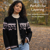 Cardigans for Women UK in Extended Sizes with Soft Viscose Jacquard Knit, Ladies Longline Chunky for Winter Casual Wear, Black Available
