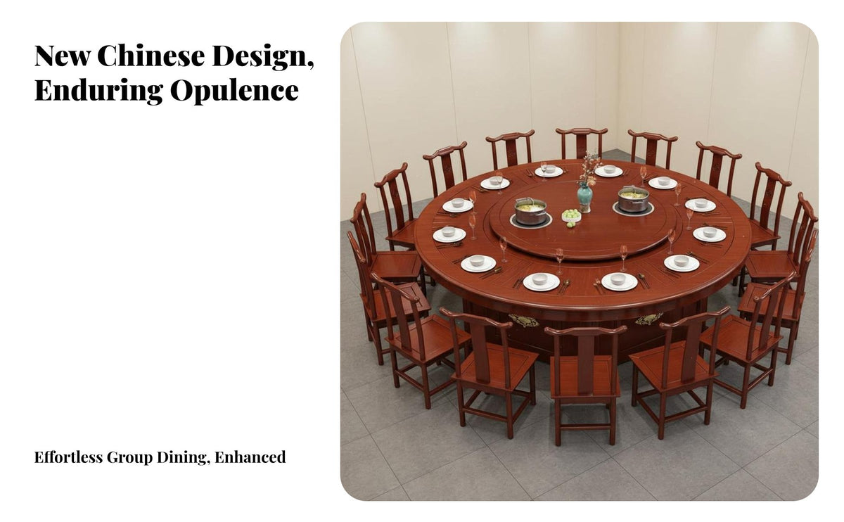 Electric Rotating Hot Pot Table Solid Wood Construction Restaurant Banquet Table Built-in Induction Cooktops Chinese Design Wooden Dining Set