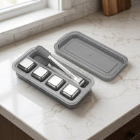Storage Box with 12 Reusable Chilling Cubes for Home Bar, Stainless Steel Whisky Stones Gift for Him and Men, Food Grade Chilling Rocks