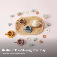 Chew Safe Silicone Toy Tea Set Role Playing Fun Bear Themed Afternoon Tea Toy Materials Pretend Play Creature Teacups Safe for Children, Toddlers, Babies, Playroom, Bath Time