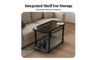 With Wheels Wheeled Sofa Side Table Space-Saving Bedside Stand C-Shaped Design Household Furniture 2-Tier Storage for Apartment Dwellers, Distant Workers, Living Room, Bedroom, Small Areas, Balcony