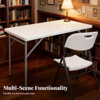Foldable Design Fold-in-Half Table Space-Saving Collapsible Utility Table Multi-Purpose Small Rectangular Desk Lightweight for Students, Homeowners, Dorm Room, Night Market, Balcony, Kitchen