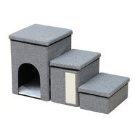 Storage Steps for Bed and Sofa with Foldable Pet Stairs, Integrated Cat House for Small Pets, Textile Construction