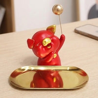 Pig Figurine Decorative Tray, Resin Desk Decor 18x14.5x19cm, Trinket Tray Key Bowl Watch Holder for Entryway Table