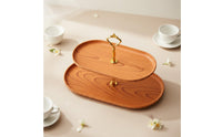 Afternoon Tea Stand Versatile Double layer Serving Stand Detachable Faux Wood Grain Fruit Plate for Wedding