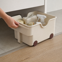 Kitchen Storage Box with Wheels and Handle for Spices, Toys, and Sundries, Cabinet Pot Lid Organizer
