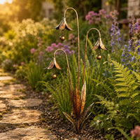 Rusted Weathered Copper Stake Curved Metal Floral Stake Floral Silhouette Bloom Chime Garden Ornament