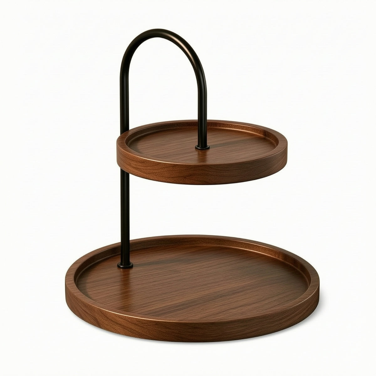 Rubber Wood Tray with Metal Frame Space-Saving Double-Layer Wooden Space-Saving-Tray Desk Organizer with Metal Frame for Vanity