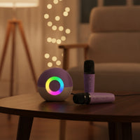 Bluetooth Karaoke Speaker with Wireless Microphones Light-up Portable Karaoke Machine Multicolor System Colorful for Children, Singers