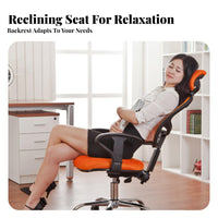 Breathable Mesh spine Reclining Office Chair with Footrest Height Adjustable rotating Seat Ergonomic Design Seating Furniture Quiet Rolling casters for telecommuting Workers, managers, Students, Workstation, Study Room, Gaming Setup
