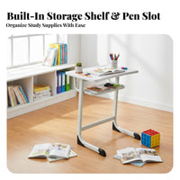 Soft Seat Cushion Student Desk and Chair Set Child-Safe Design School Desk with Chair Sturdy Construction Single Student Study Table Set Anti-Slip Feet for Students, Teenagers, Girls, Training Center, Distance Learning, Bedroom, Drawing