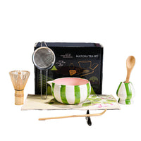 Ceramic Painted Striped Matcha Tea Set with Whisk Accessory