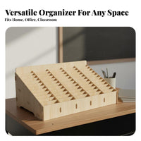Large Capacity Classroom Phone Storage Box Wood Grain Finish Wooden Cell Phone Storage Box Space Saving for Teachers, Students, Meeting Room