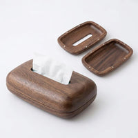 Tissue Box for Home Office and Living Room, Black Walnut Wood Tissue Holder with Hinged Lid, Solid Wood Facial Dispenser, Rectangular Design