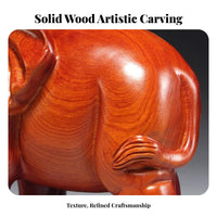 2 Pieces Artisan Made Carved Wooden Elephant Pair Wooden Elephant Statue Home Decoration for Creature Lovers, Office Workers, Living Room, Shelf Display, Bookshelf, Mantelpiece