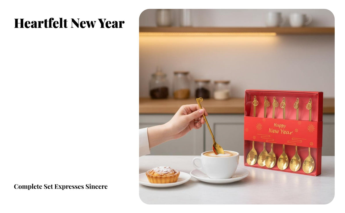 Stainless Steel Spoon Set, Coffee & Dessert, New Year Decor, Festive Gift Box