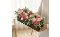 Artificial Flower Arrangement with Rustic Wooden Planter Box Farmhouse Tabletop Floral Arrangement Full Decor for Banquets