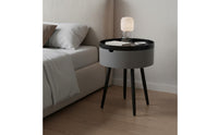 Round Nightstand with Drawer Light Elegant Design Walnut Color Bedside Table Space Saving Modern End Table for Bedroom, Living Room, Small Areas