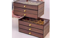 Walnut Wood Jewelry Box Velvet Lined Tiered Jewelry Storage Box Transparent Lid for Dresser, Bedroom