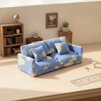 Dollhouse Sofa with Pillows Compact Two Seat Dollhouse Couch Elegant Miniature Double Sofa for Hobbyists