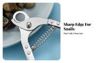 Stainless Steel Snail Tail Cutter Pliers Curved Handles Spring-Loaded Snail Pliers Riveted Joint Manual Tool Silver Finish