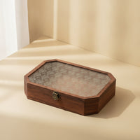 Wooden Box with Glass Lid Hinged Desktop Organizer with Glass Lid Dust-Proof