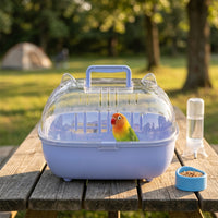 Portable Bird Cage and Transparent Handheld Bird Carrier in Multiple Colors, Lightweight Full Transparent Trip Case with Perch and Food Accessories
