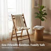 Space-Saving Bamboo Backrest Chair Simple Design Foldable Dining Chair Long-Lasting Collapsible Wooden Seat Sturdy for Homeowners, Students, Seniors, Living Room, Balcony, Kitchen, Office