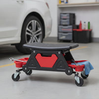 Creeper Seat with Tool Tray Padded Rolling Stool Heavy Duty Garage Stool with Tool Tray for Hobbyists