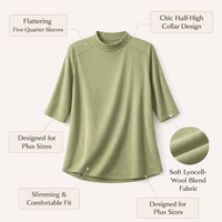 Women's Mock Neck Knit Sweater with Half Sleeves for Business Casual Office Wear, Breathable Viscose Blend Pullover Top, Plus Size Available