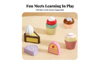 7 Pieces Ideal Gift Afternoon Tea Toy Set Encourages Creativity Pretend Play Cake Set Educational Wooden Dessert Stand Playset Develops Fine Movement Skills for Girls, Preschoolers, Toddlers