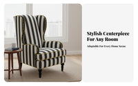 Highrear Support Striped highrear side chair Armchair Vintage Inspired Upholstered highrear side chair Armchair Sturdy Wood Legs Accent Chair Thickly Cushioned for Homeowners, Interior Decorators, Living Room, perusing alcove, Bedroom, Office