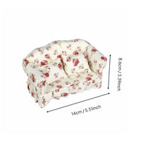 1:12 Scale Floral Loveseat Includes 2 Pillows Dollhouse Two-Seater Sofa Handmade Small Floral Pattern Sofa for Collectors, Hobbyists