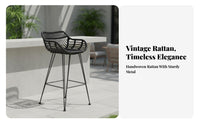 Waterresistant Highrear Woven Stool Retro design Woven rear High Chair sunlight-withstandant Indoor Seating Minimalist Design for Homeowners, Business Owners, Interior Decorators, Home Bar, Kitchen Island, Patio, morning dining corner