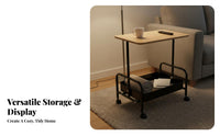 On Wheels Rolling Side Table Multi-Functional 2-Tier Utility Trolley Space Saving Mobile Bedside Cart Sturdy Frame for Apartment Dwellers, Distant Workers, Living Room, Bedroom, Small Areas, Home Office