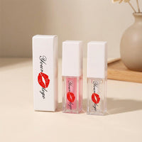 Lip Tint with Moisturizing Color Changing Gloss for Daily Makeup, Hydrating Plumper in a Clear Square Bottle with White Cap, Non Sticky Care