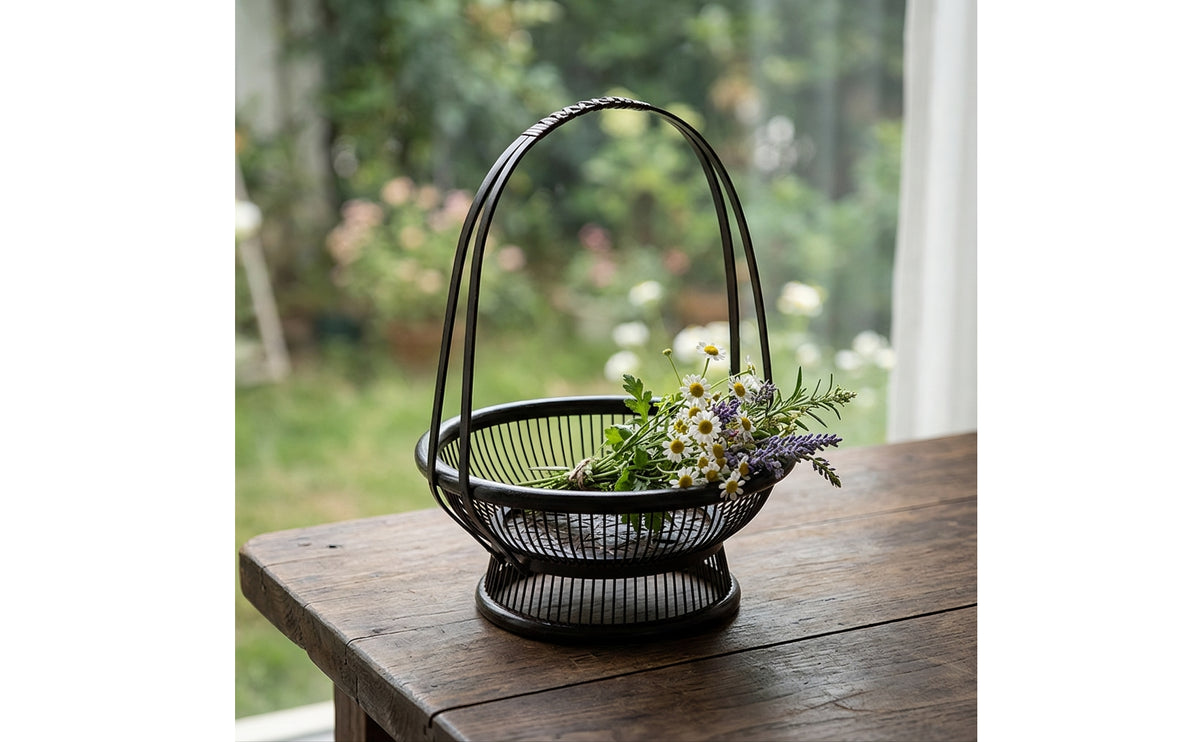 Bamboo Basket with Handle Openwork Flower Arrangement Basket Handcrafted for Decorators, Tabletop, Tea Room