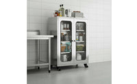 Stainless Steel Kitchen Cabinet Rust-Resistant Sliding Door Cupboard On Wheels Mobile Pantry Cabinet for Dining Room