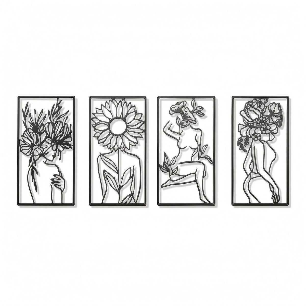 4 Pieces Abstract Female Line Simple to Hang to Hang Minimalist Metal Line Contemporary Design Style Abstract Female Wall Art