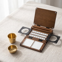 Fold-out Wooden Palette Case Portable Watercolor Palette with Cups Compact Art Supply Sturdy for Artists, Painters
